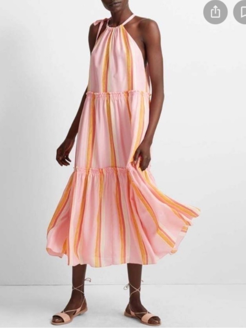 Club Monaco Pink Halter Maxi Dress with Yellow & Orange Stripes